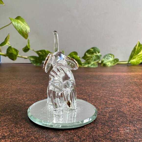 Glass Baron Clear Elephant Figurine Gold Accents - Picture 2 of 11